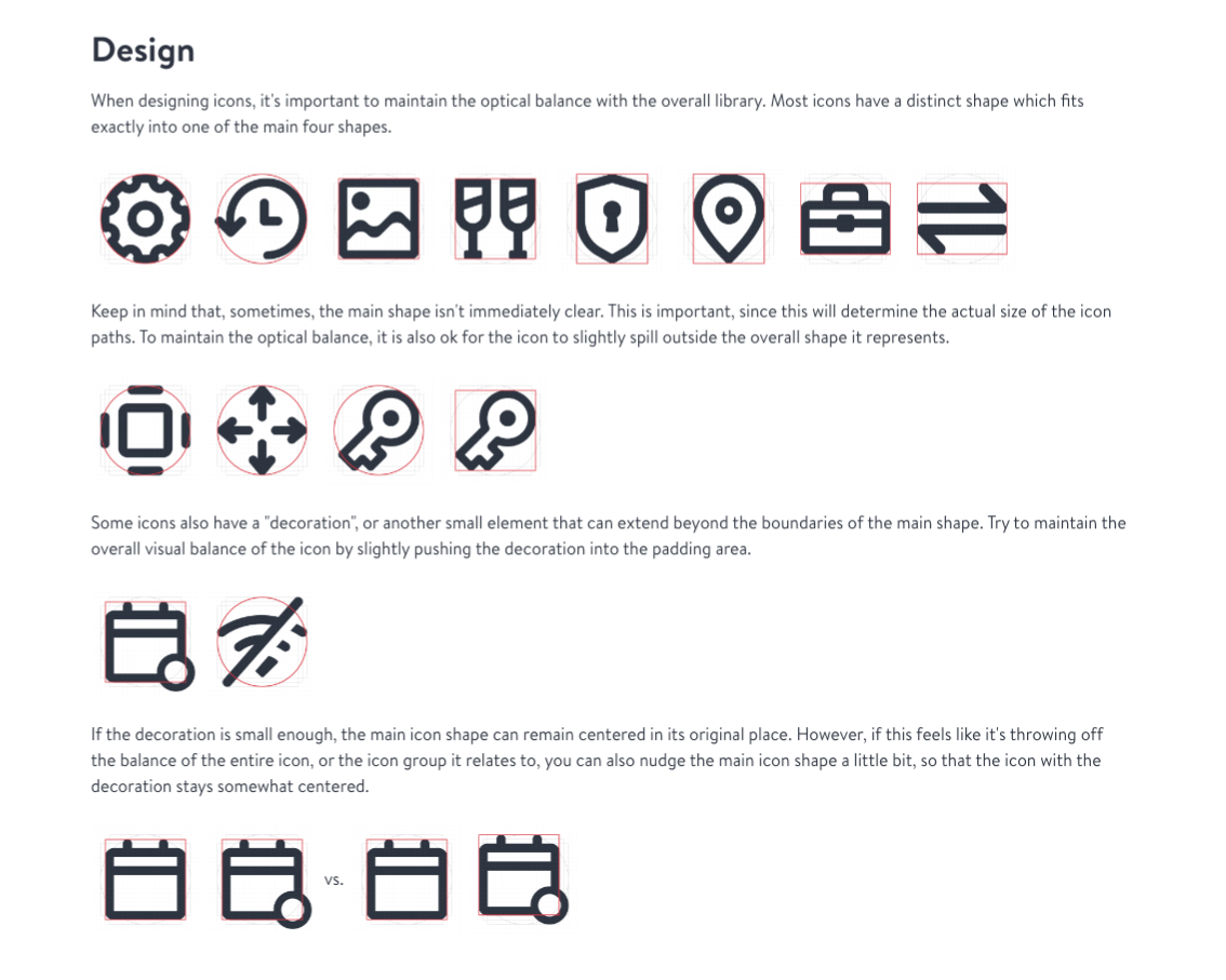 Screenshot of icon creation guidelines on documentation site