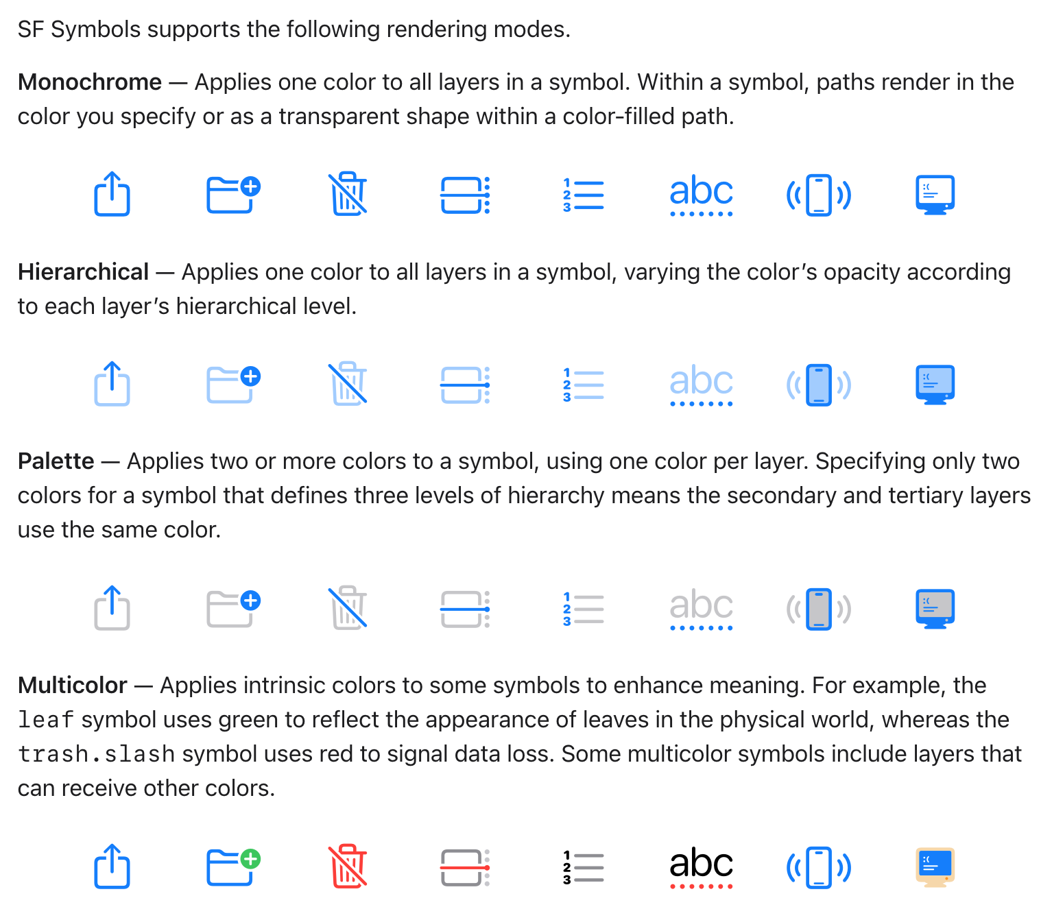 Screenshot showing SF Symbol parity mapping across OTKit iconography