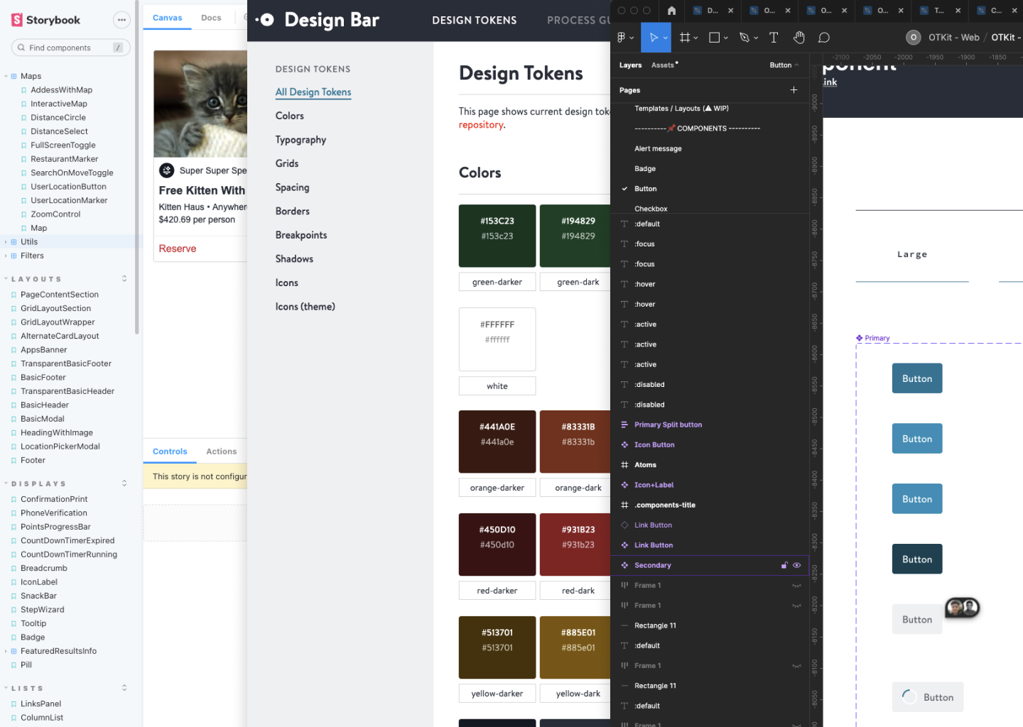 Screenshots of multiple Storybooks and documentation source-of-truth websites before consolidation