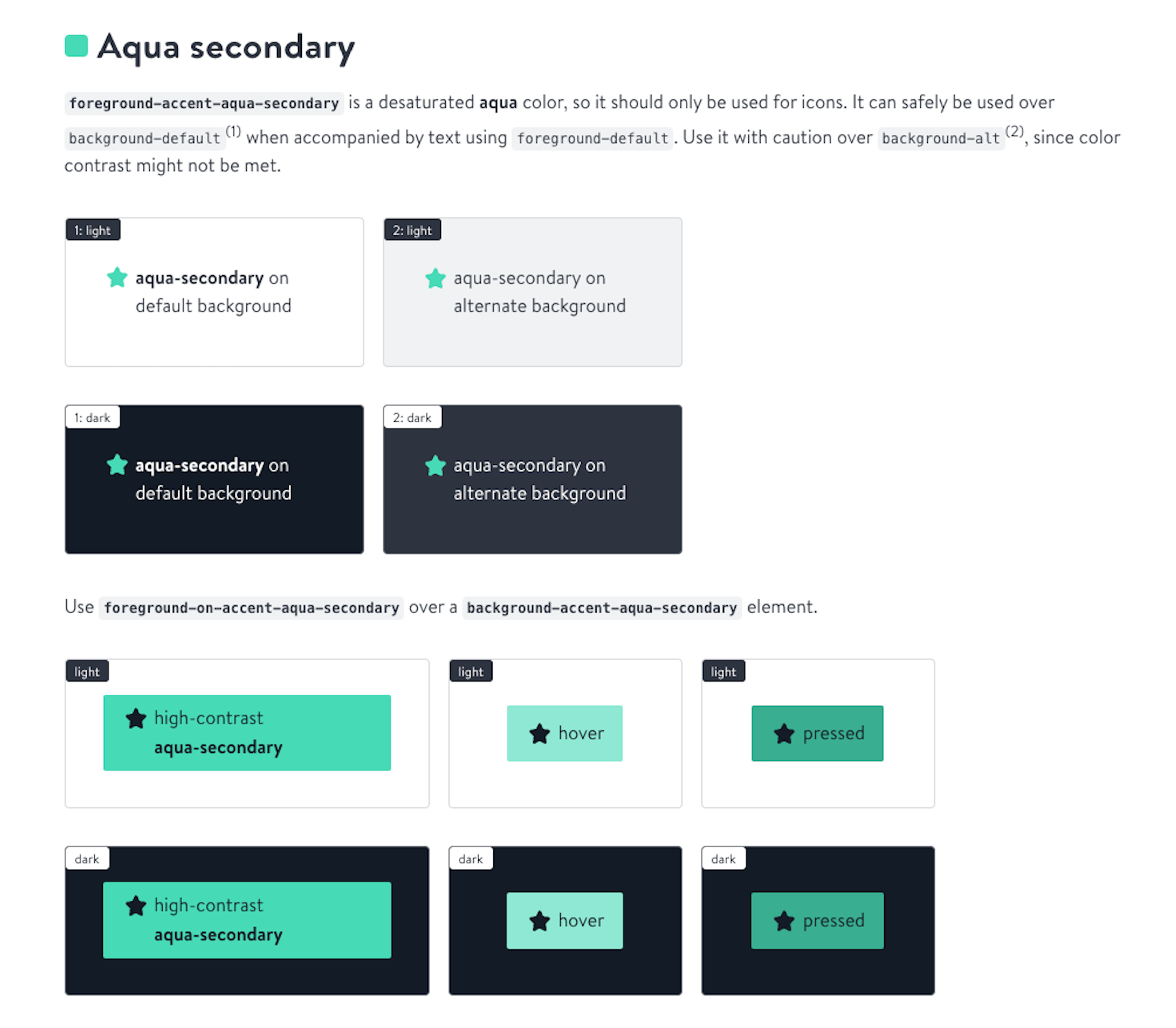 Screenshot of semantic color token documentation
