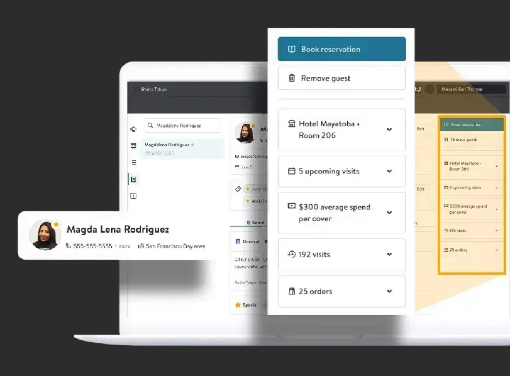 Close-up screenshot of the Guest Profile component showing structured guest data in Back of House